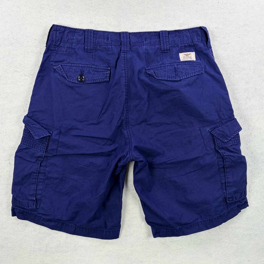 Polo Ralph Lauren Mens Blue Utility Canvas Cargo Shorts Size 31 Drill Khaki Unit